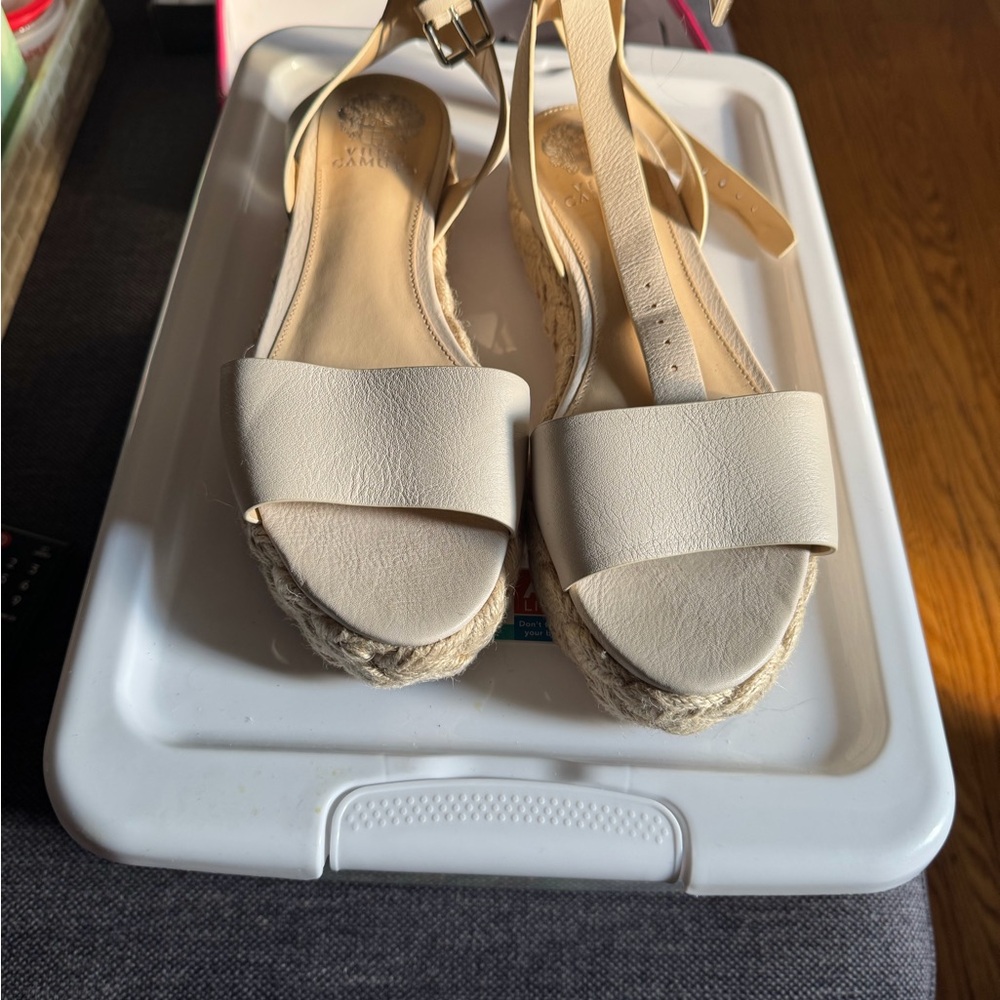 Vince Camuto Cream Espadrille Wedge Sandals